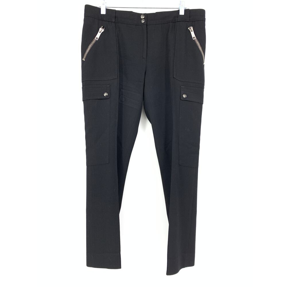 Burberry Cargo Pants Women's Sz 12 Wool Zipper Details Black Slim Straight *READ